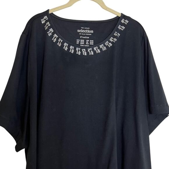Ulla Popken Womens Top 28/30 Black Rhinestone Scoop Neck Pima Cotton Oversized - Picture 2 of 7
